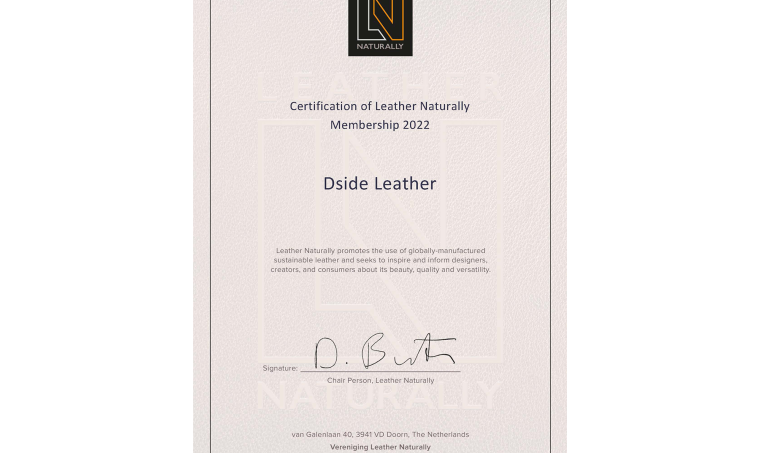 Certification of Leather Naturally Membership 2022 